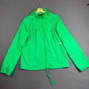 Volcom Windbreaker Jacket Green Hooded Full Zip Hideaway Hood Women's Small